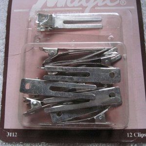 12 Magic Double Prong Silver Metal Hair Styling Clips Pins Secure Section 1 3/4"